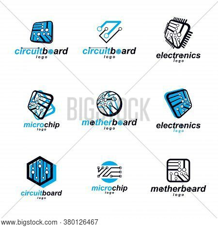 Technology Communication Cybernetic Elements Collection. Vector Abstract Circuit Board. Set Of Elect