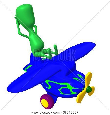 View Green Puppy Resting On Blue Airplane