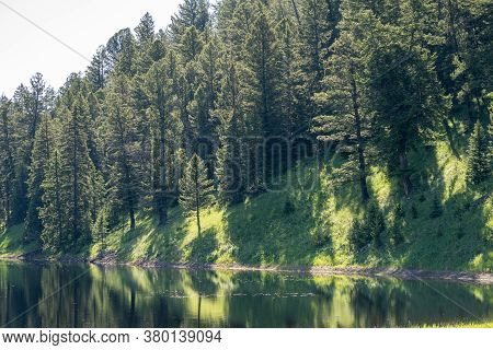 Phantom Lake, A Pullout Area With A Mountain Lake In The Lamar Valley Area Of Yellowstone National P