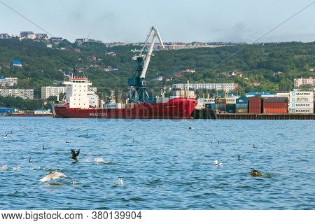 Russian Cargo Container Ship Sasco Angara Sakhalin Shipping Company At Pier Container Terminal Comme