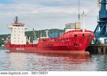 Cargo Ship Sasco Angara Russian Sakhalin Shipping Company At Pier Commercial Container Terminal Seap
