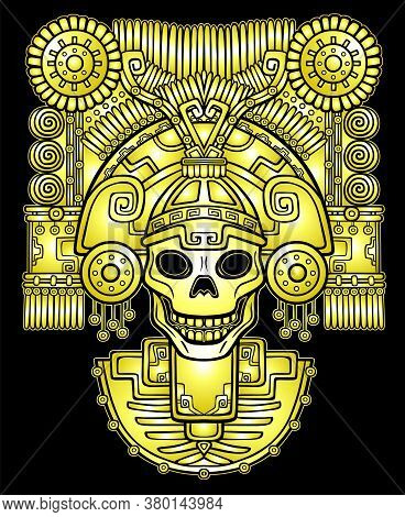 Stylized Skull. Pagan God Of Death. Motives Of Art Native American Indian. Vector Illustration: Yell
