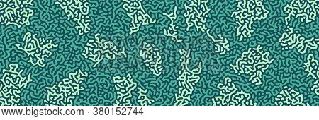 Turing Background, Organic Liquid Texture. Pattern With Fluid Ink Shapes, Turquoise Green Color. Wid