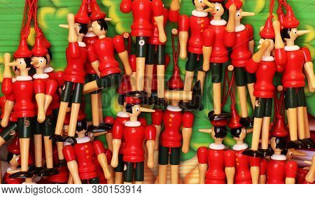 Traditional Wooden Pinocchio Toy From The Book Written By Carlo Collodi. Italy
