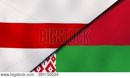 The Two Flags Of Belarus. Official Flag And Flag Of Protesters. Belarus Election. Alexander Lukashen