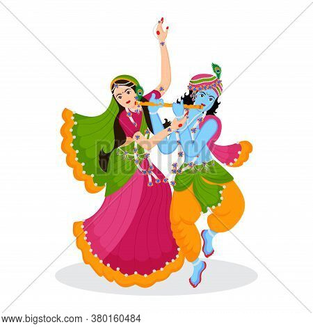 Illustration Of Radha Krishna Dancing (rasleela) With Each Other. Happy Janmashtami And Holi Celebra