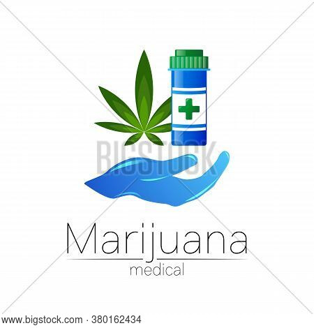 Medical Cannabis Symbol In Vector. Logotype For Marijuana, Nature Herbal Medicine, Therapy, Doctors 