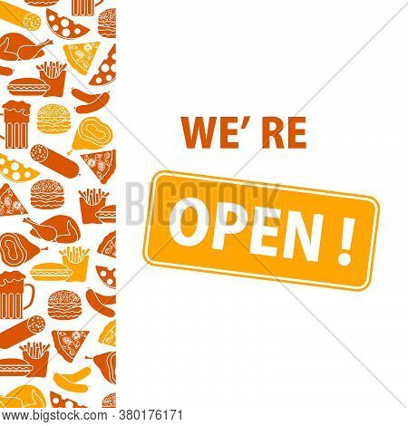 Vector Illustration Reopening Of Street Food Trading, Pizza Shops, Fast Food Cafe After Covid-19 Qua