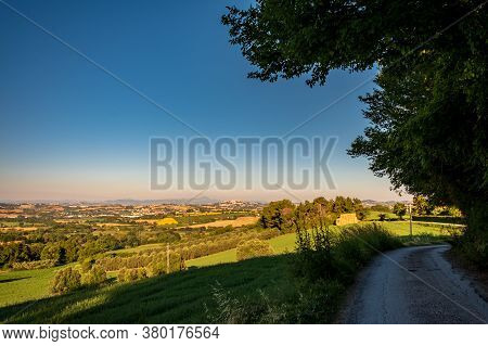 Sunrise In The Fields Of Marche From The Village Of Numana