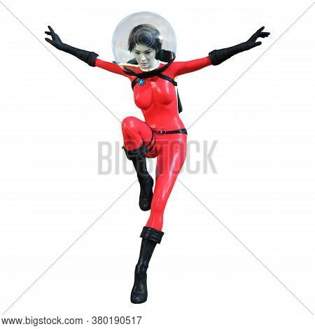 3D Rendering Astrnaut Woman On White