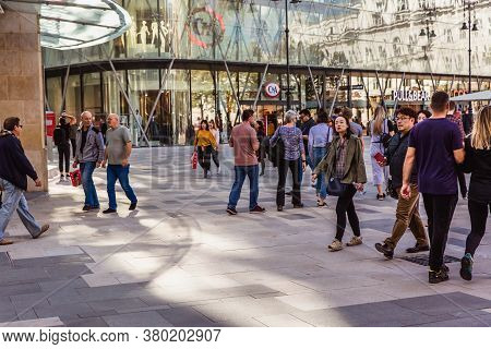 Budapest, Hungary. October 2019: Tourists And Visitors On The Vorosmarty Square In Budapest.