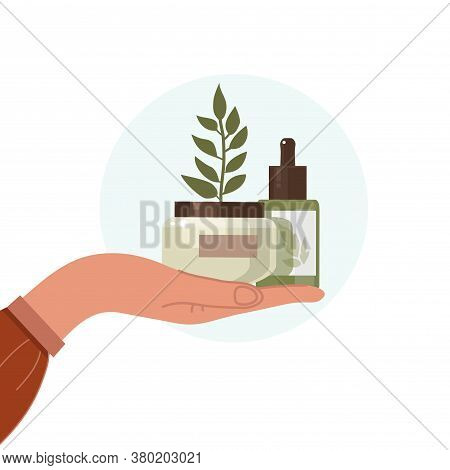 The Concept Of Using Organic Cosmetics, Natural Materials. Flat Design. Vector Stock Illustration. I