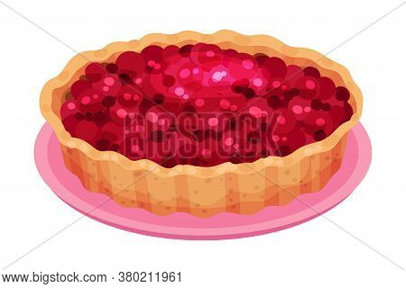 Sweet Homemade Open Pie Or Tart With Berry Filling And Crust Made Of Shortcrust Pastry Vector Illust