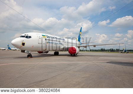 Kyiv, Ukraine - June 23, 2020: Ukraine International Airlines Boeing 737-800. The Plane Lands At The