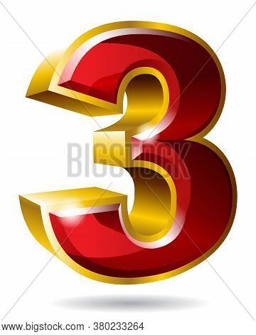 Gold Number 3 Isolated On White Background. Vector Illustration.