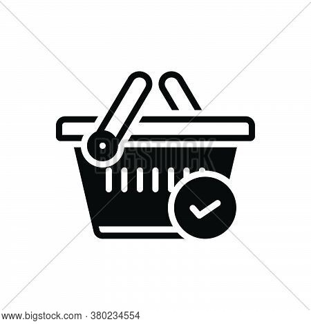 Black Solid Icon For Checked Merchandise Basket Buying Commerce Grocery Trolly Purchase Store Superm