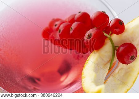 Close Up Of Cosmopolitan Cocktail With Vodka, Triple Sec, Cranberry Juice And Freshly Squeezed Lime 