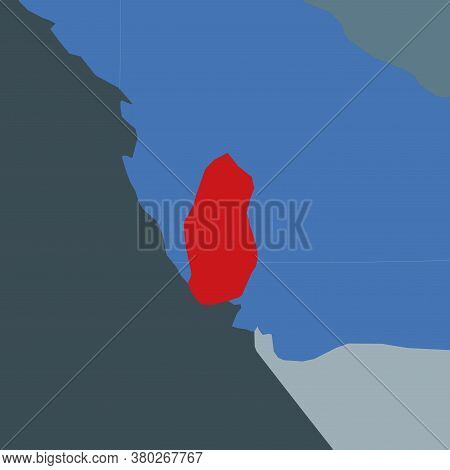 Shape Of The Qatar In Context Of Neighbour Countries. Country Highlighted With Red Color On World Ma