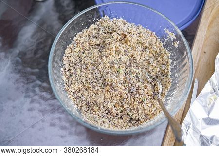 Bowl Of Brazilian Farofa Or Pacoca Nordestina On The Table At Dinner.