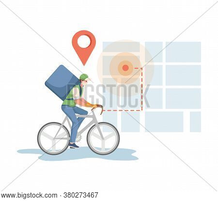 Delivery Man In Medical Face Mask Riding On Bike And Delivers Parcels To Costumers Using Navigation 