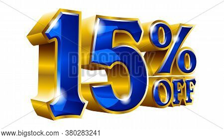 15% Off - Fifteen Percent Off Discount Gold And Blue Sign. Vector Illustration. Special Offer 15 % O