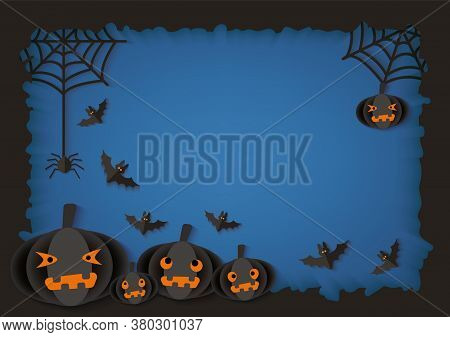 Paper Cut Origami Halloween Background With Pumpkins Vector Illustration.