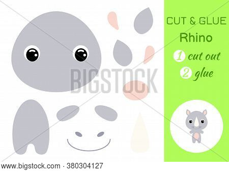 Cut And Glue Baby Rhino. Education Developing Worksheet. Color Paper Game For Preschool Children. Cu