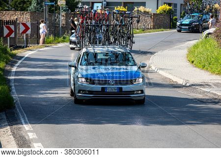 Krakow, Poland - August 4, 2018:  Team Vehicle On The Route Of Tour De Pologne Bicycle Race. Tdp Is 