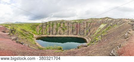 Panoramic View Over Kerio Volcano Crater In Southern Iceland In Summer During Daytime