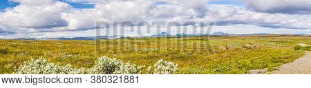 Panoramic View About Wide Southern Iceland Veld In Summer During Daytime