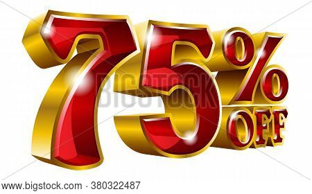 75% Off - Seventy Five Percent Off Discount Gold And Red Sign. Vector Illustration. Special Offer 75