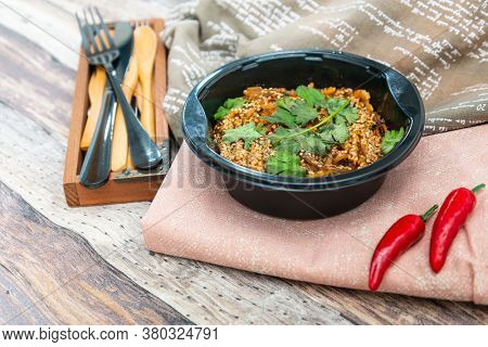 Korean Japchae recipe with chicken Sweet potato vermicelli, vegetables