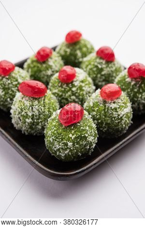 Paan Coconut Laddu Is Indian Sweet Made Using Betel Leaves And Nariyal