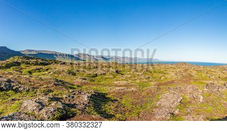 Panoramic View From Snaefellsjoekull Volcano Over The Snaefells Peninsula On Iceland In Summer Durin