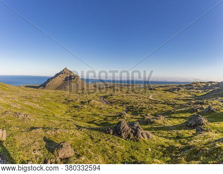 Panoramic View From Snaefellsjoekull Volcano Over The Snaefells Peninsula On Iceland In Summer Durin