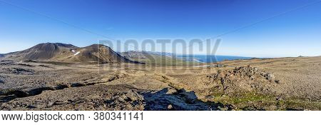 Panoramic View From Snaefellsjoekull Volcano Over The Snaefells Peninsula On Iceland In Summer