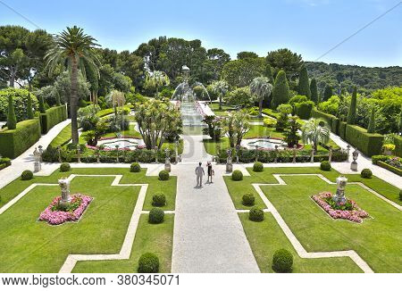 Nice, France- June 17, 2014: Landscape Garden Villa Ephrussi De Rothschild In Saint Jean Cap Ferrat