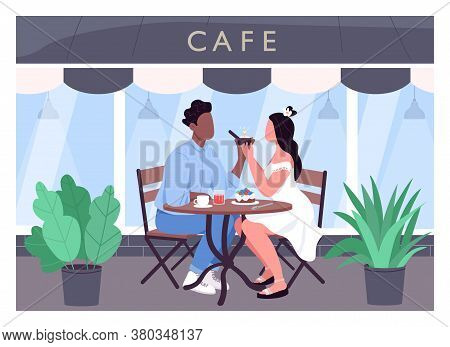 Marriage Proposal Flat Color Vector Illustration. Romantic Dinner Date. Man Propose To Woman With Di