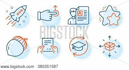 Job Interview, Receive File And Acorn Signs. Drag Drop, Startup Rocket And Star Line Icons Set. Cont