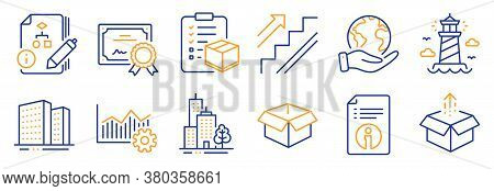 Set Of Industrial Icons, Such As Operational Excellence, Lighthouse. Certificate, Save Planet. Techn