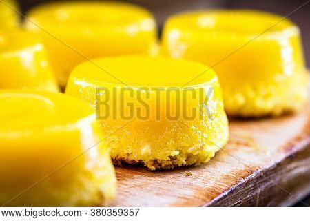 Brazilian Quindim Is A Sweet Made From Egg Yolk, Sugar And Grated Coconut. Corresponds To The Portug