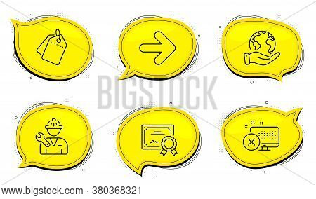 Reject Access Sign. Diploma Certificate, Save Planet Chat Bubbles. Next, Repairman And Sale Tags Lin