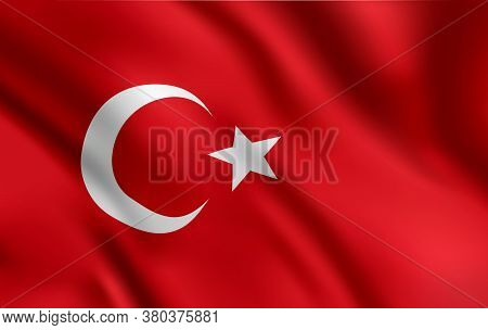 Turkish Flag, Turkey Country National Identity, Vector Design White Moon And Star On Red Waving Back