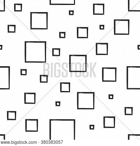 Vector Seamless Background Of Many Squares. Black Squares Of Different Sizes On A White Background. 