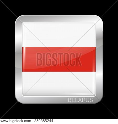 Belarus. Historical White-red-white Flag. Glossy And Metal Icon Square Shape. Vector Button