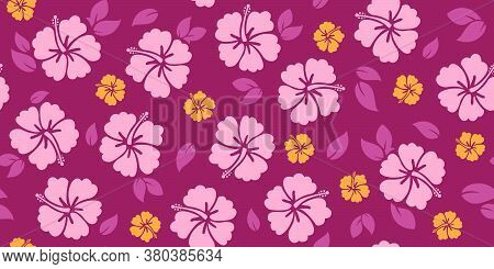 Repeating Hibiscus Pattern | Seamless Tropical Design | Vector Tiki Print | Hawaiian Style