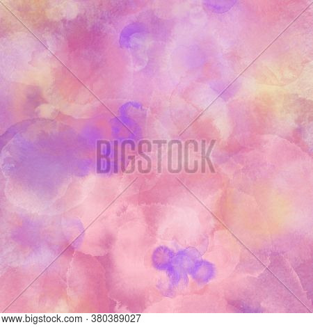 Purple-pink Drops, The Effect Of Wet Watercolor. Drawing For Wrapping Paper. Abstract Pastel Pattern