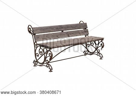 Bench In The Garden. Isolated Over White Background.