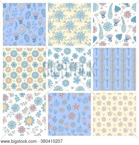 Floral Pattern. Geometrical Simple Shapes Botanical Forms Flowers Leaves Branches Nature Vector Seam