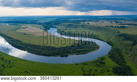 Aerial panorama of the river of Sylva in Perm Krai in Russia